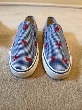 Polo by Ralph Lauren Blue Gingham Slip-On Sneakers with Red Embroidery